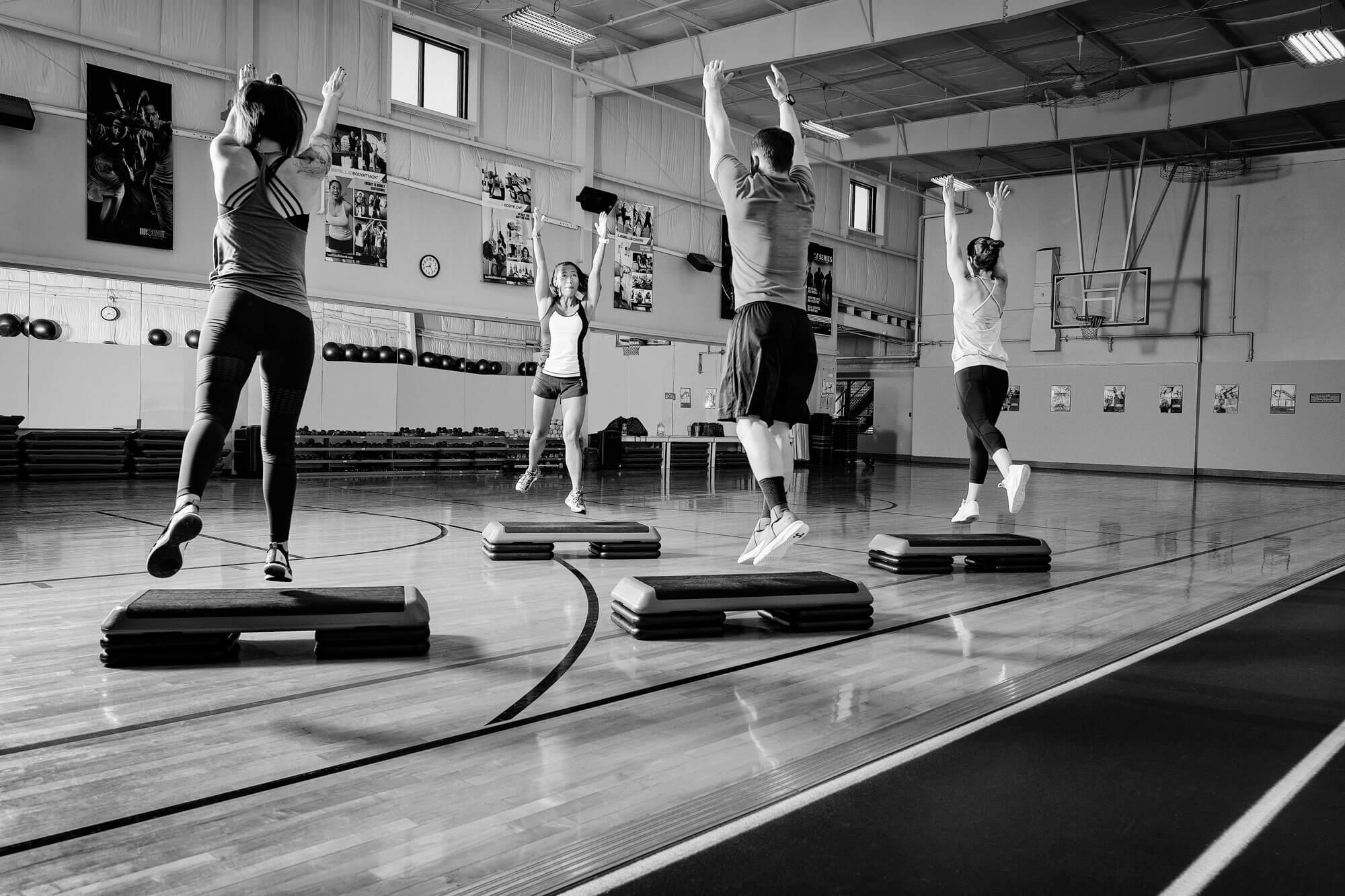 Aerobics class in a gymnasium